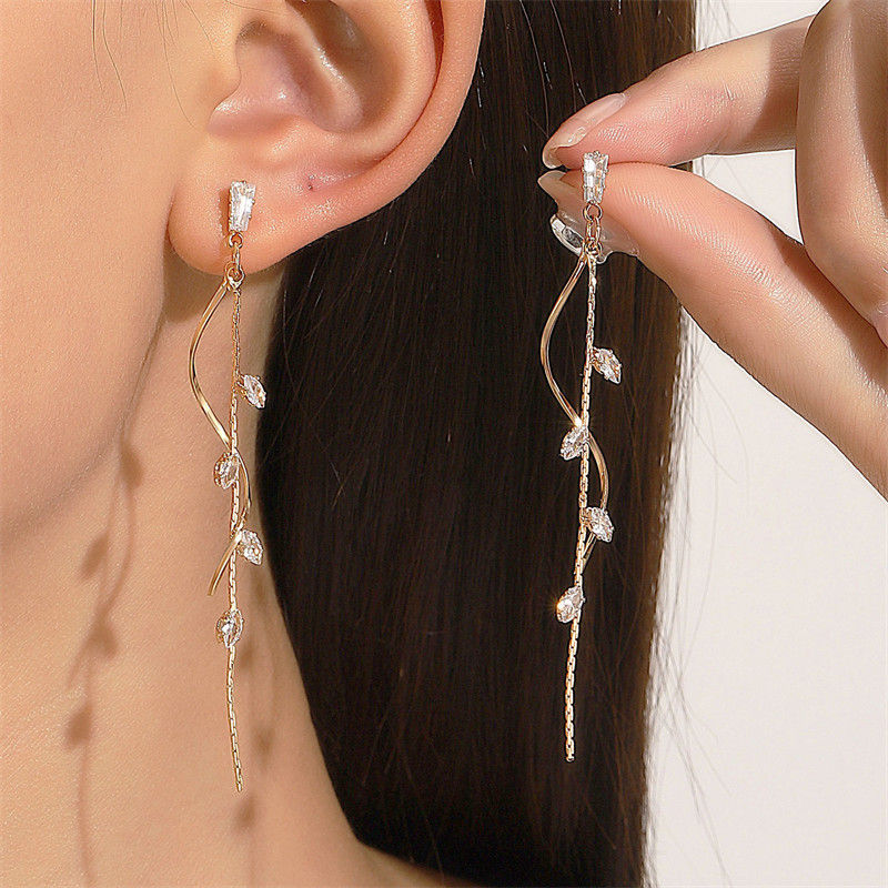 Miniatura: Rose Gold Zircon Drop Line Earrings