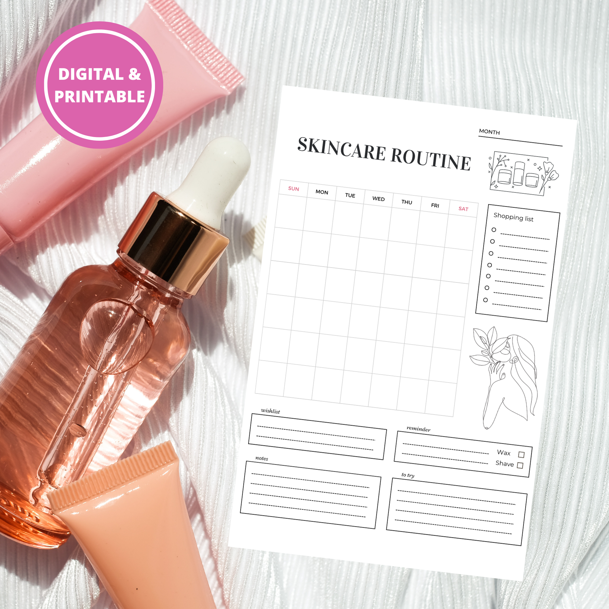 Skincare Planner - monthly & weekly template