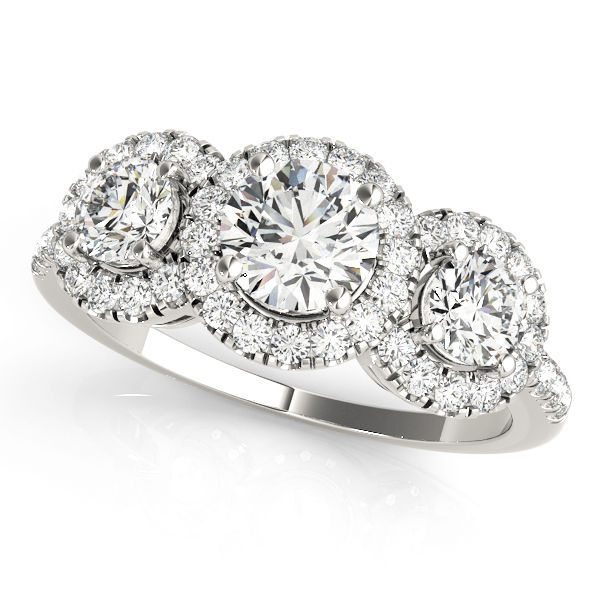 Thumbnail: Three Stone Halo Round Engagement Ring
