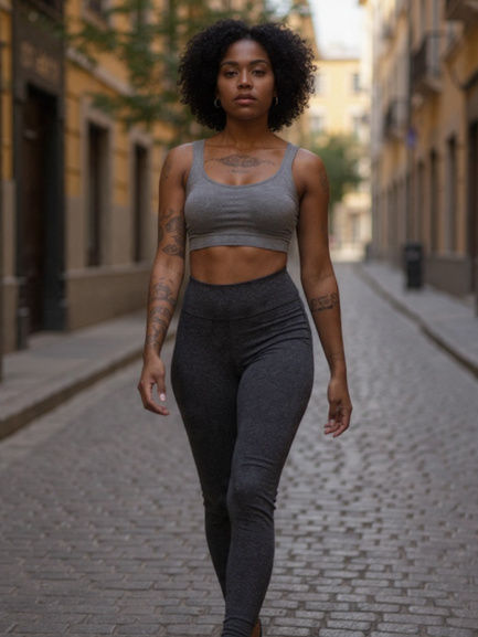 Thumbnail: Calça Legging Cintura Alta Sem Transparência – Cinza Mesclado | Moda Urbana Bras