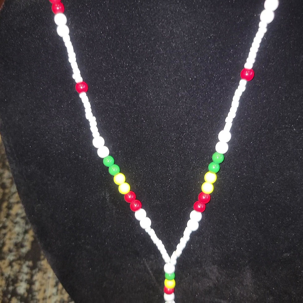 White Beaded Ankh Necklace with Egyptian Kemetyu Spiritual Symbolism Front