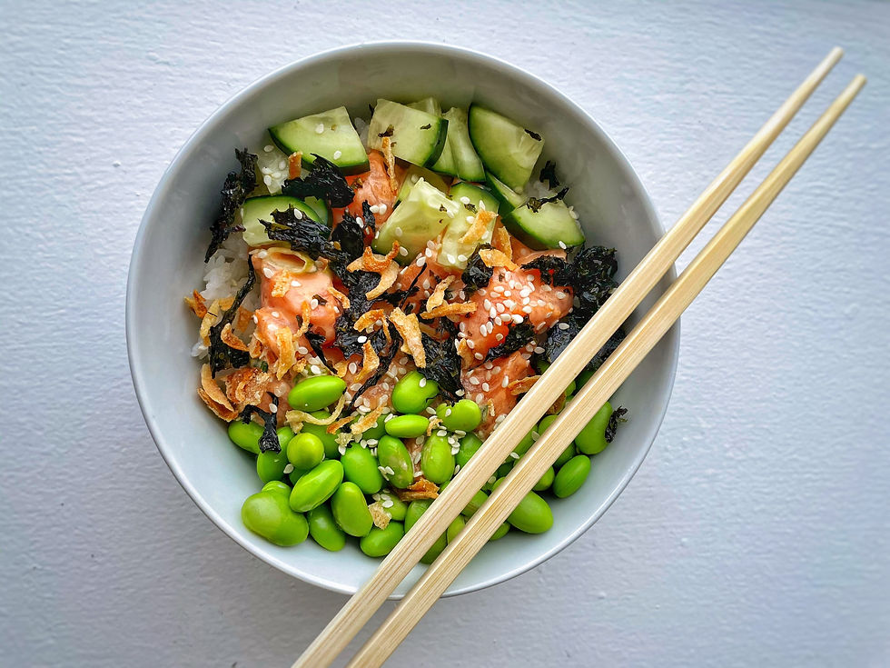 Christopher Csiszar having a bowl of salmon poke at his favorite restaurant