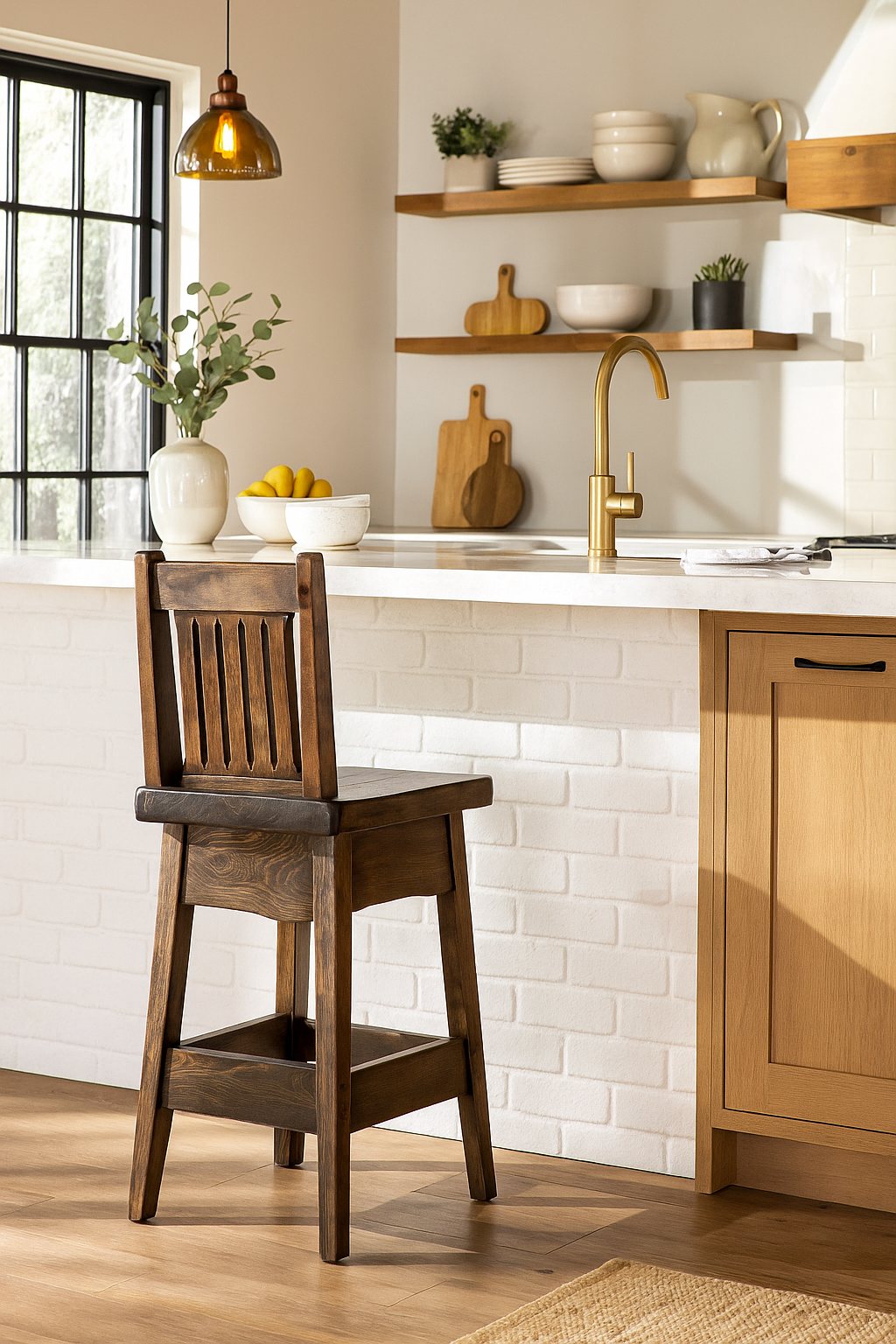 Big Sky Barstool - Back, 24 Inch Seat Height, Jacobean