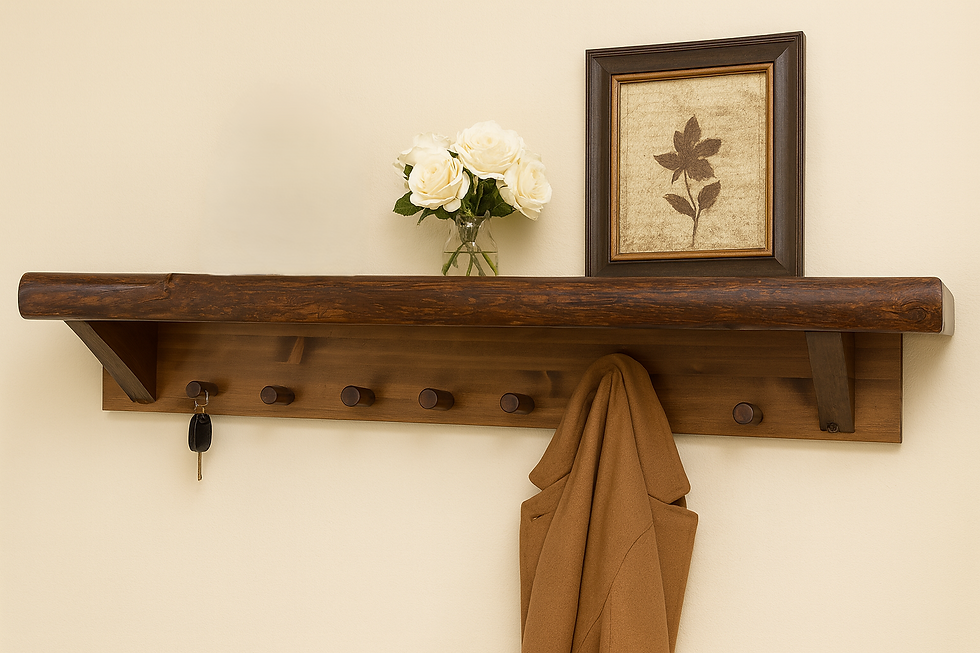 Thumbnail: Live Edge Wall Shelf with pegs in Early American Stain