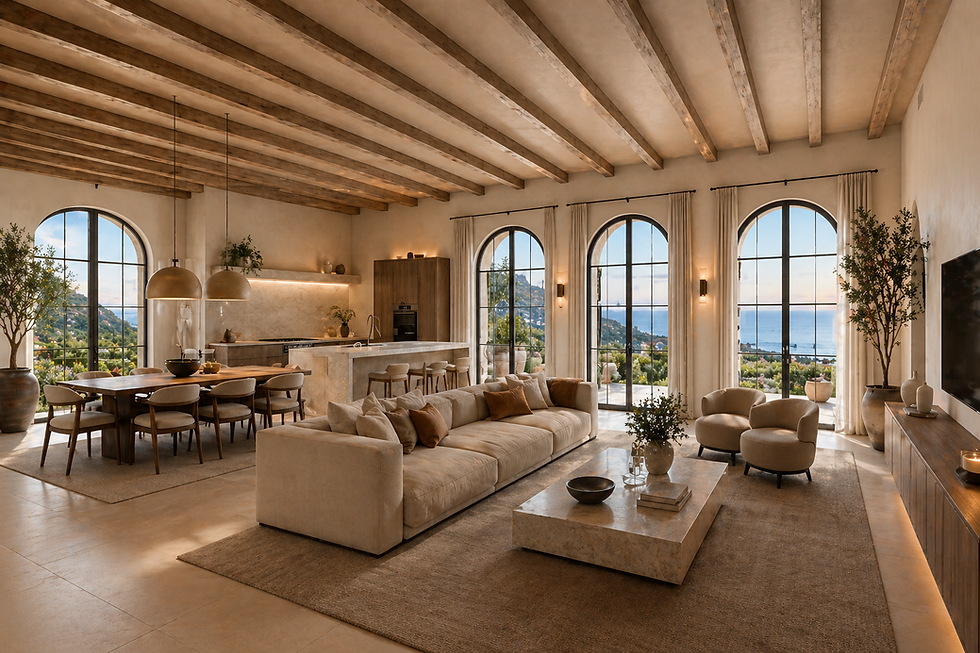 Luxury villa living room with sea view