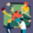Animated abstract graphic of group of people around a table