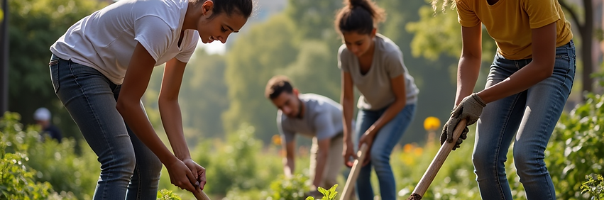 People-volunteering-community-event-with-diverse-volunteers-working-together-in-urban-gard