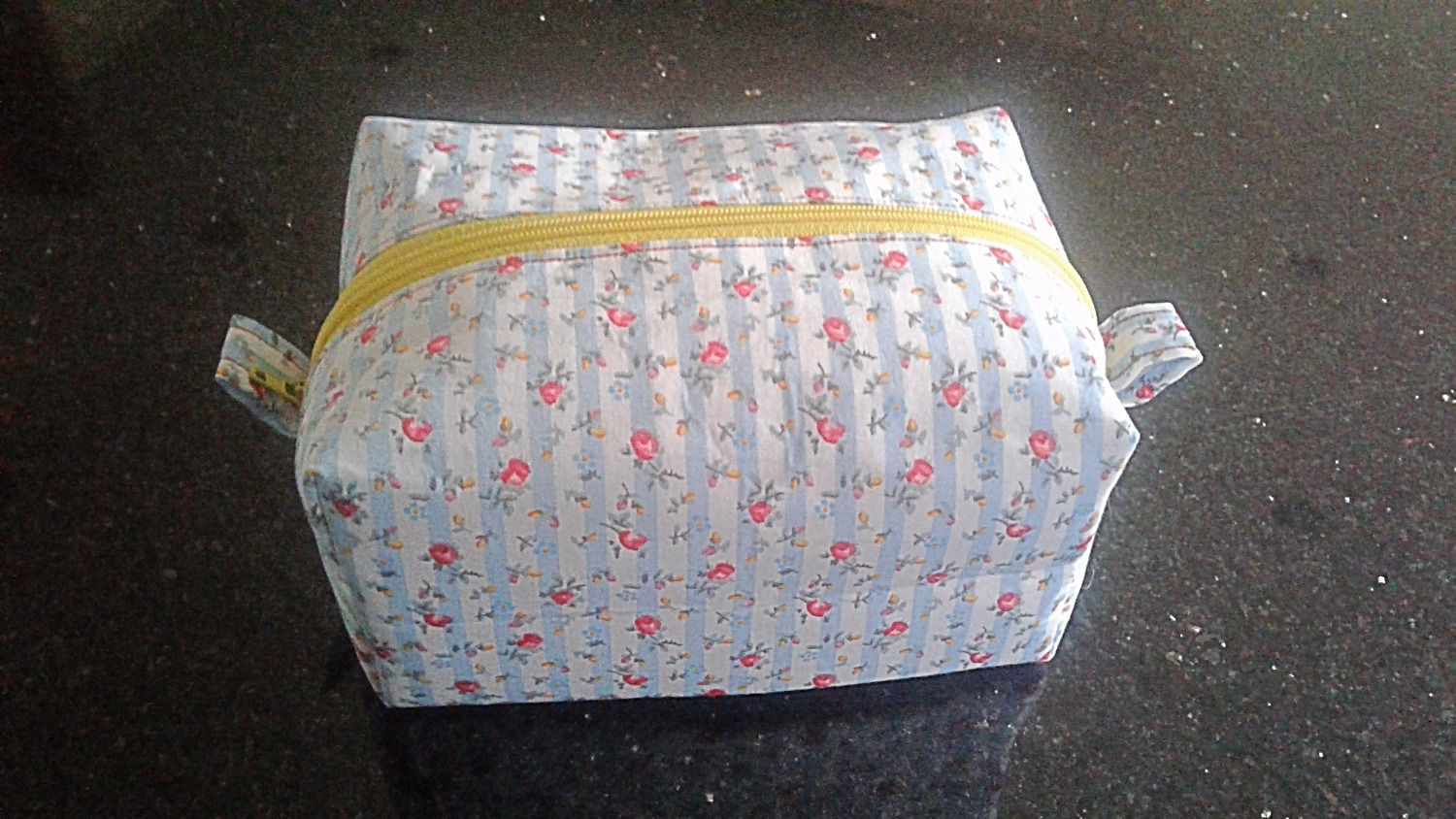 Flower and Blue Stripe Print Box Pouch