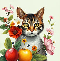 a cat with flowers and fruits.jpg