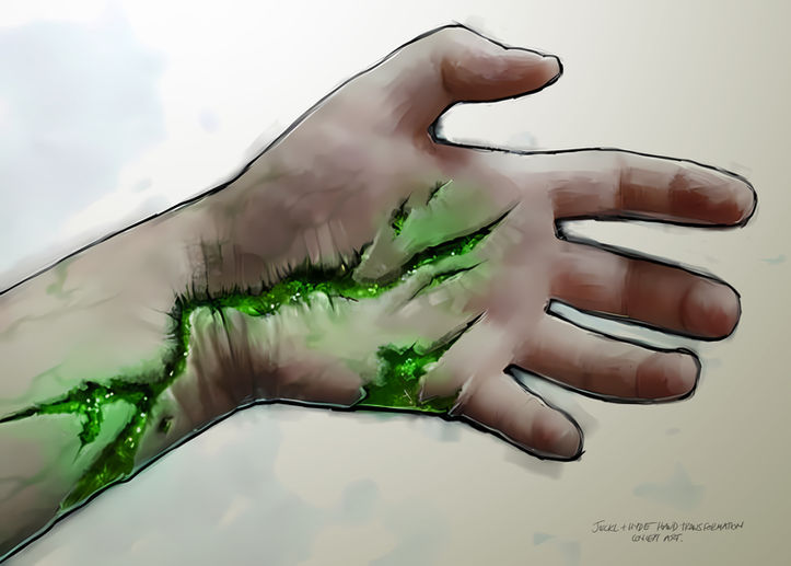 Hand with glowing green veins