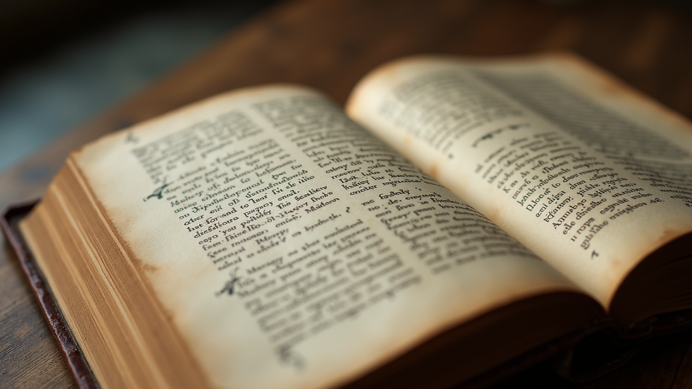 Eye-level view of an ancient manuscript with handwritten philosophical notes