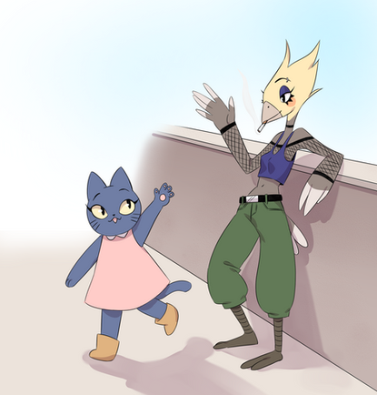 Cartoon cat, bird, digital art