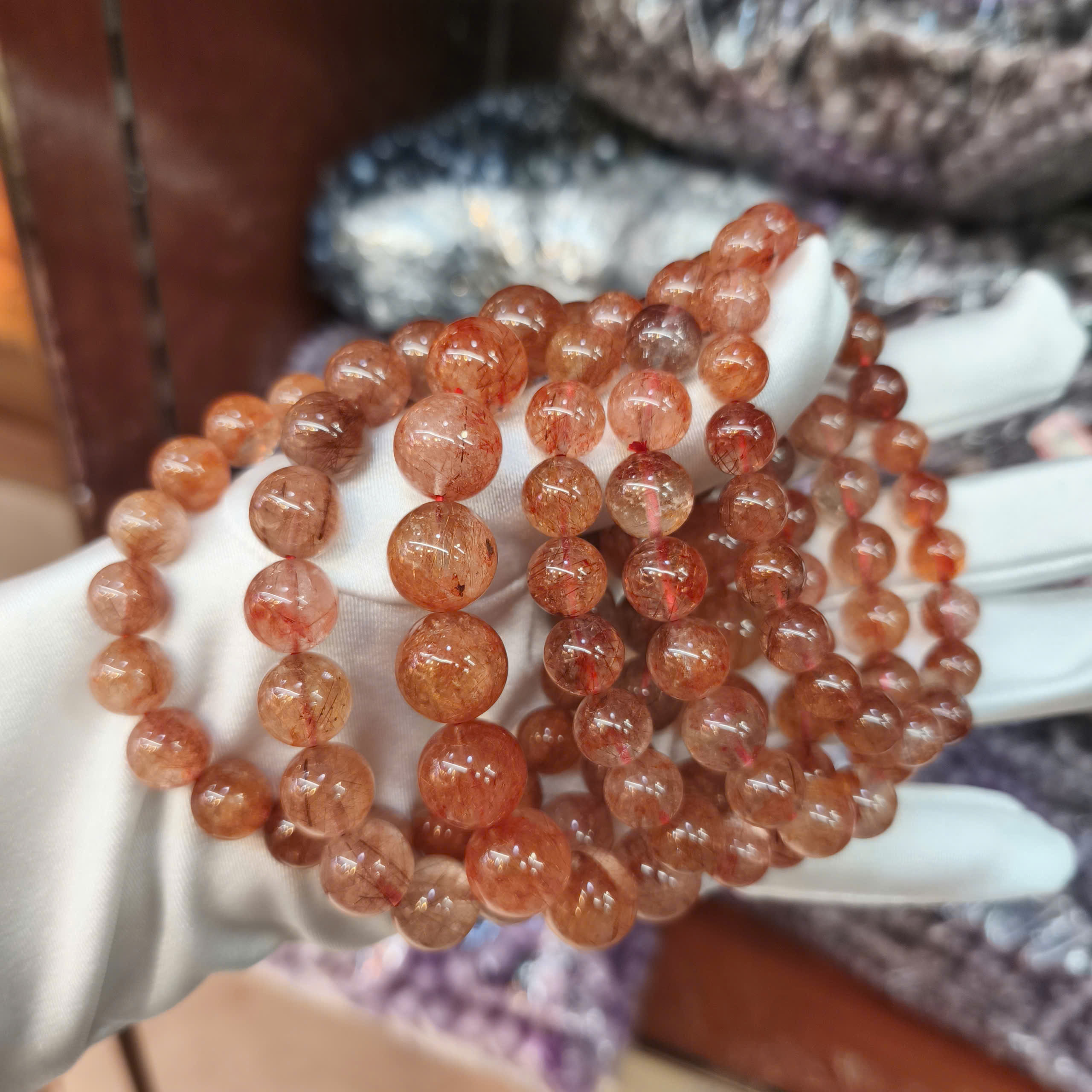 Vòng thạch anh tóc đỏ cam tự nhiên