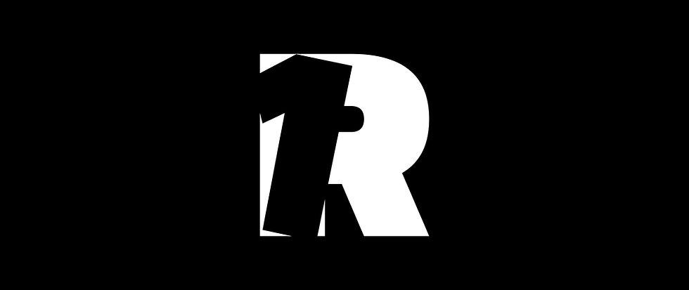a black background with a brand mark in white that includes an R with a cut out of the number 1