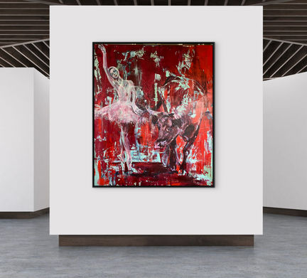 Gemälde Camargue - Grace and Force von Heike Lin Triebel, Acryl, Gaze und Asche auf Leinwand, 2025, Figur inspiriert von der Camargue, zwischen Anmut und Kraft.