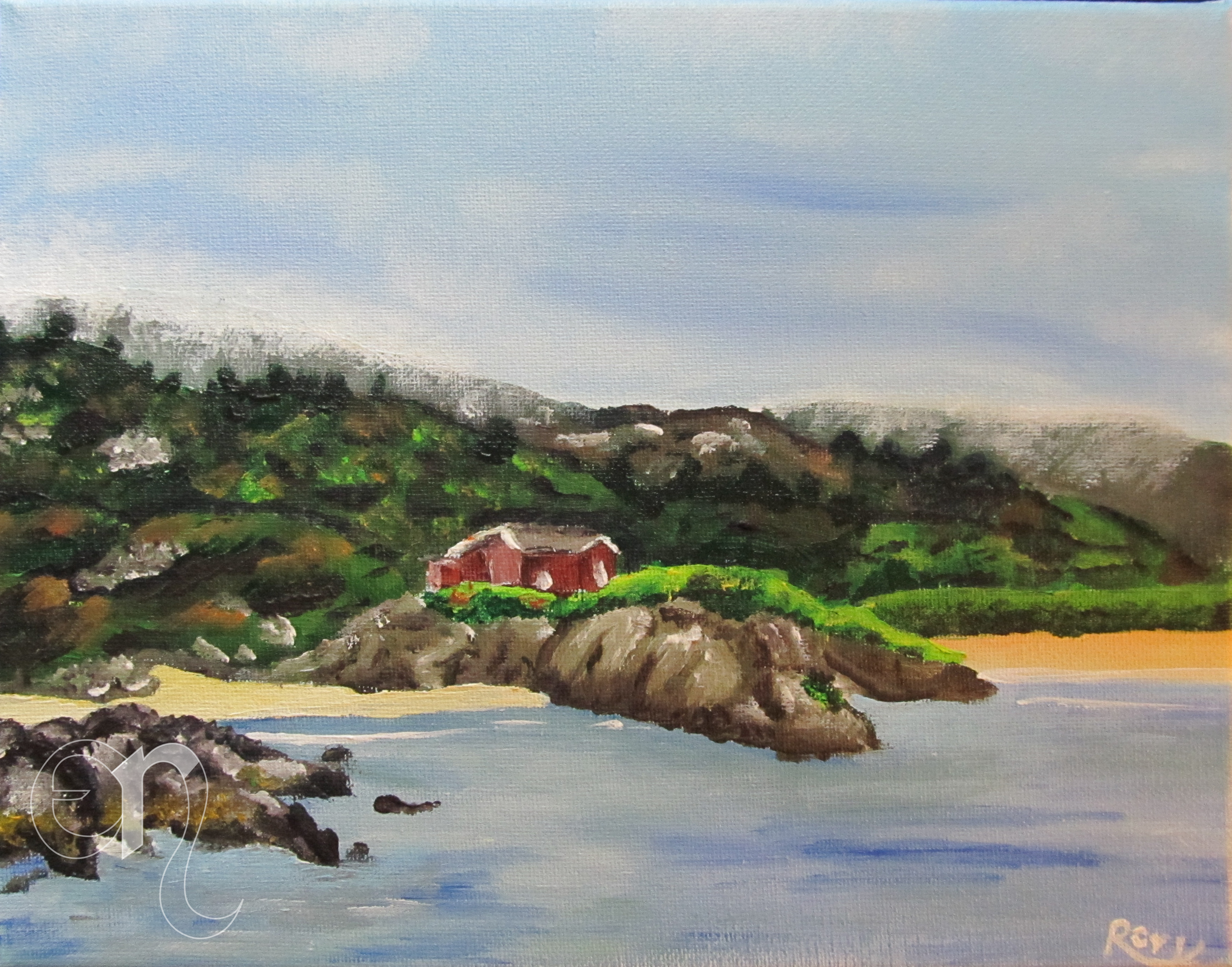 Misty Beach with Red House