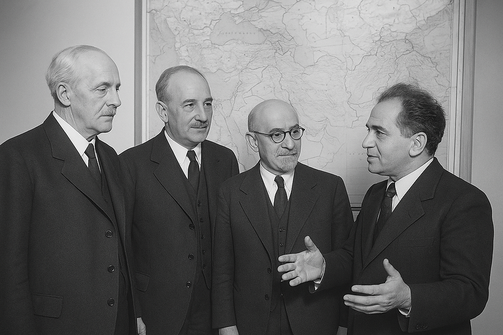 “Reunião histórica da ONU em 1947, presidida pelo diplomata brasileiro Oswaldo Aranha, que resultou na aprovação do Plano de Partilha da Palestina e na criação do Estado de Israel.”