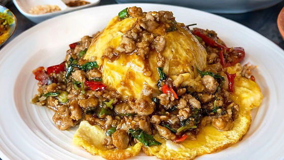 Basil Meat Creamy Omelette with Rice