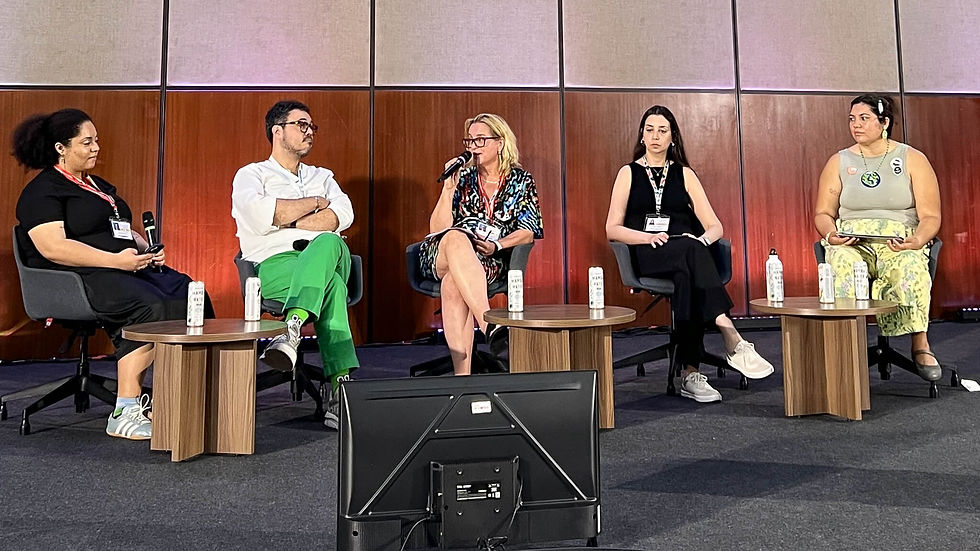 Speakers during the event “Transforming Climate Action at COP30 and Beyond: Accelerating Inclusive Progress Through Gender Data,” hosted by GEDA on November 18 at COP30 in Belém, Brazil. Photo Credit: Osprey Orielle Lake / WECAN