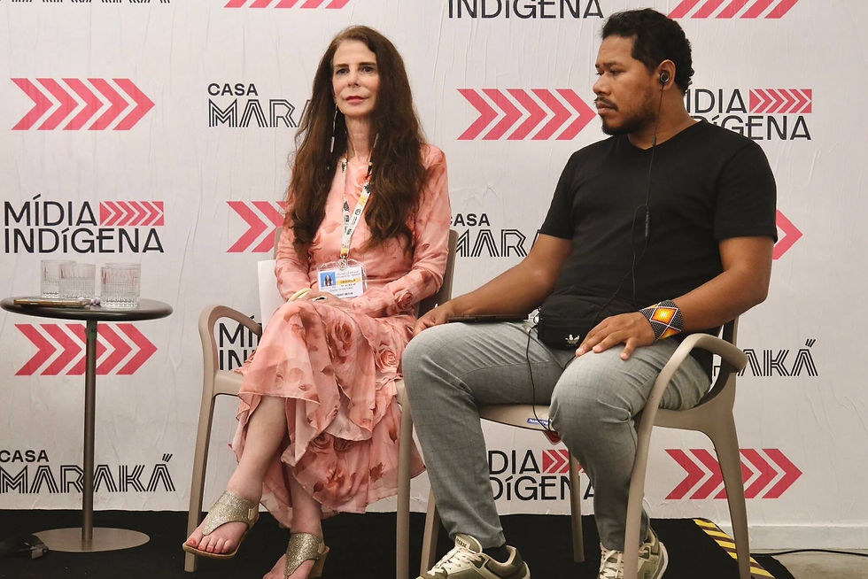 Osprey Orielle Lake, WECAN Executive Director, and Edivan Guajajara, WECAN Guajajara Forest Advisor, spoke at an If Not Us Then Who – Our Village ‘We Are Guardians’ panel held parallel to COP30 in Belém, Brazil. Photo Credit: Ashley Guardado / WECAN