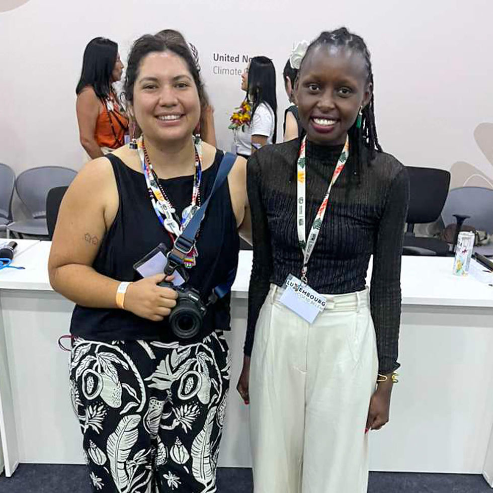 Katherine Quaid, WECAN Communications Director and Lydia Wanja Kingeru, WECAN Women Speak Research Intern at COP30 in Belém, Brazil. Lydia is a Kenyan youth advocate and researcher, and joined the Women Speak Research Team in 2025. Learn more about WECAN’s ‘Women Speak: Stories, Case Studies And Solutions From The Frontlines Of Climate Change’ database on our website here. Photo Credit: Frances Roberts-Gregory