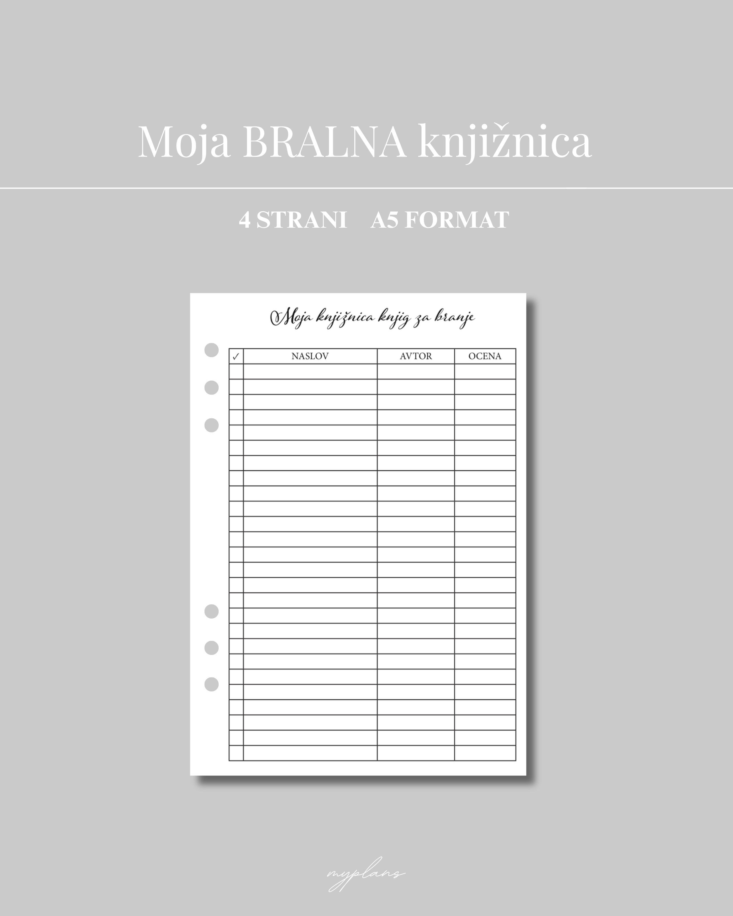 Planer INSERTI A5: Bralna knjižnica