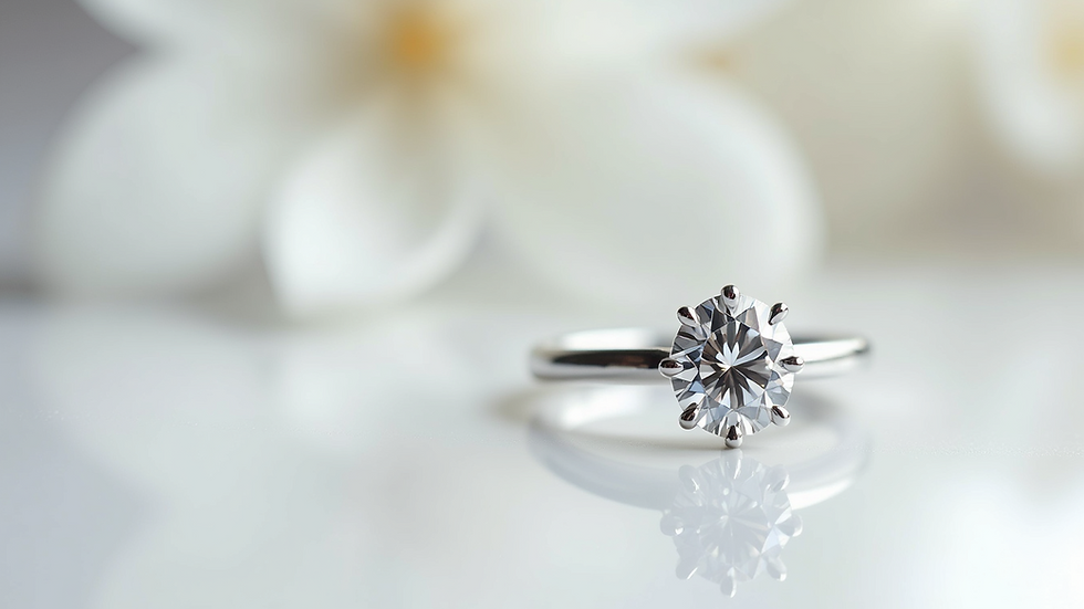 Close-up view of a sparkling diamond engagement ring on a white background