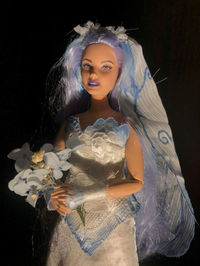 Barbie Doll Character replica outfit - inspired by the Corpse Bride. Lace and silk dress with hand painted veil.