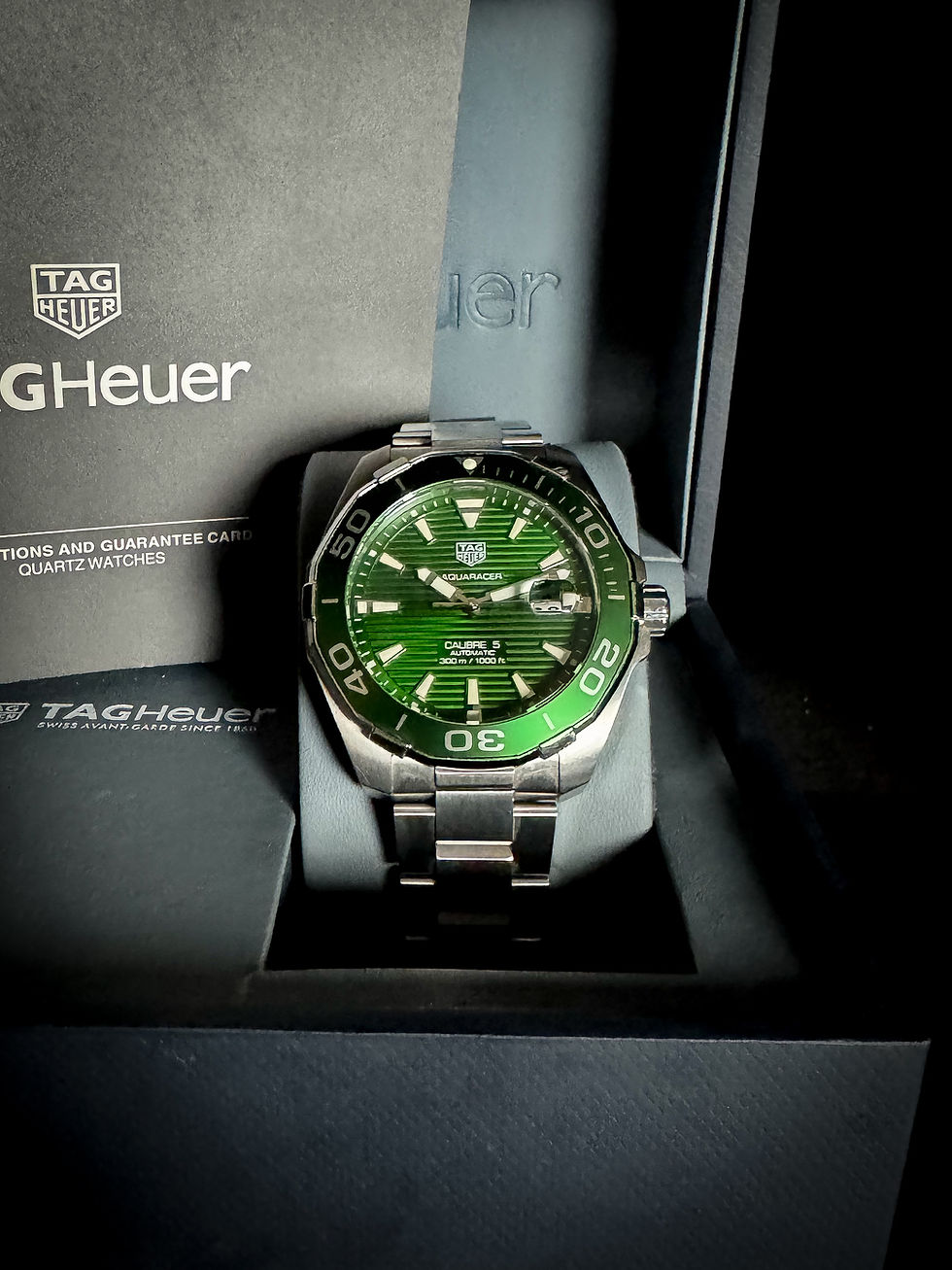 Tag Heuer Aquaracer 43mm stainless steel, green dial, sports watch WAY201S.BA0927