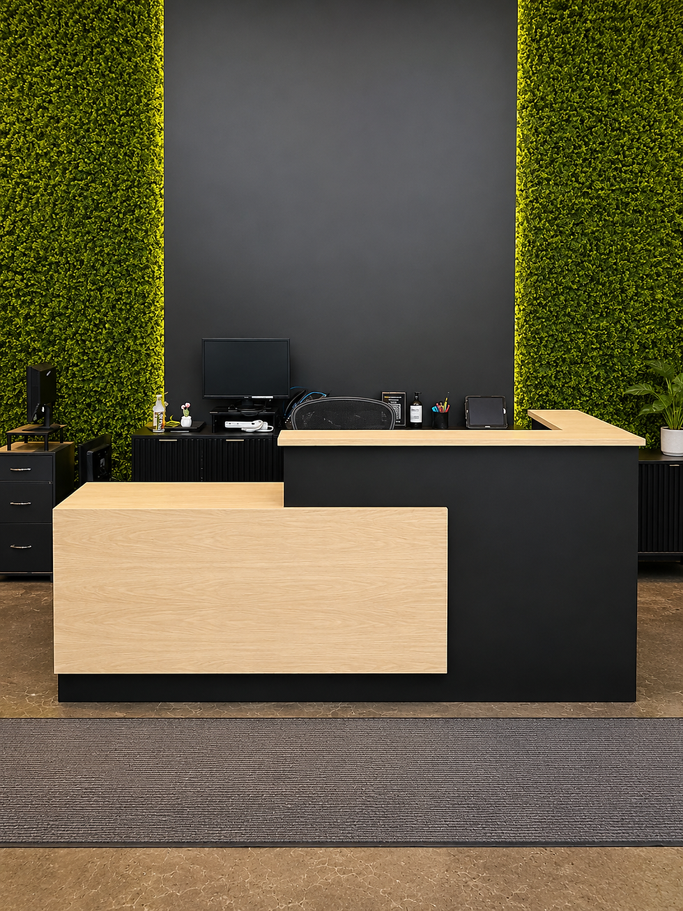 White oak and black reception desk in Farmingdale, NY