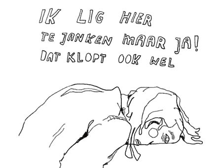 Tekening van vrouw die ligt te huilen