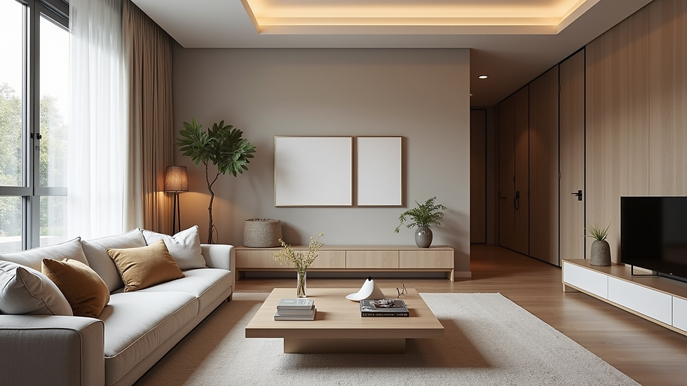 Eye-level view of a modern living room with elegant interior design
