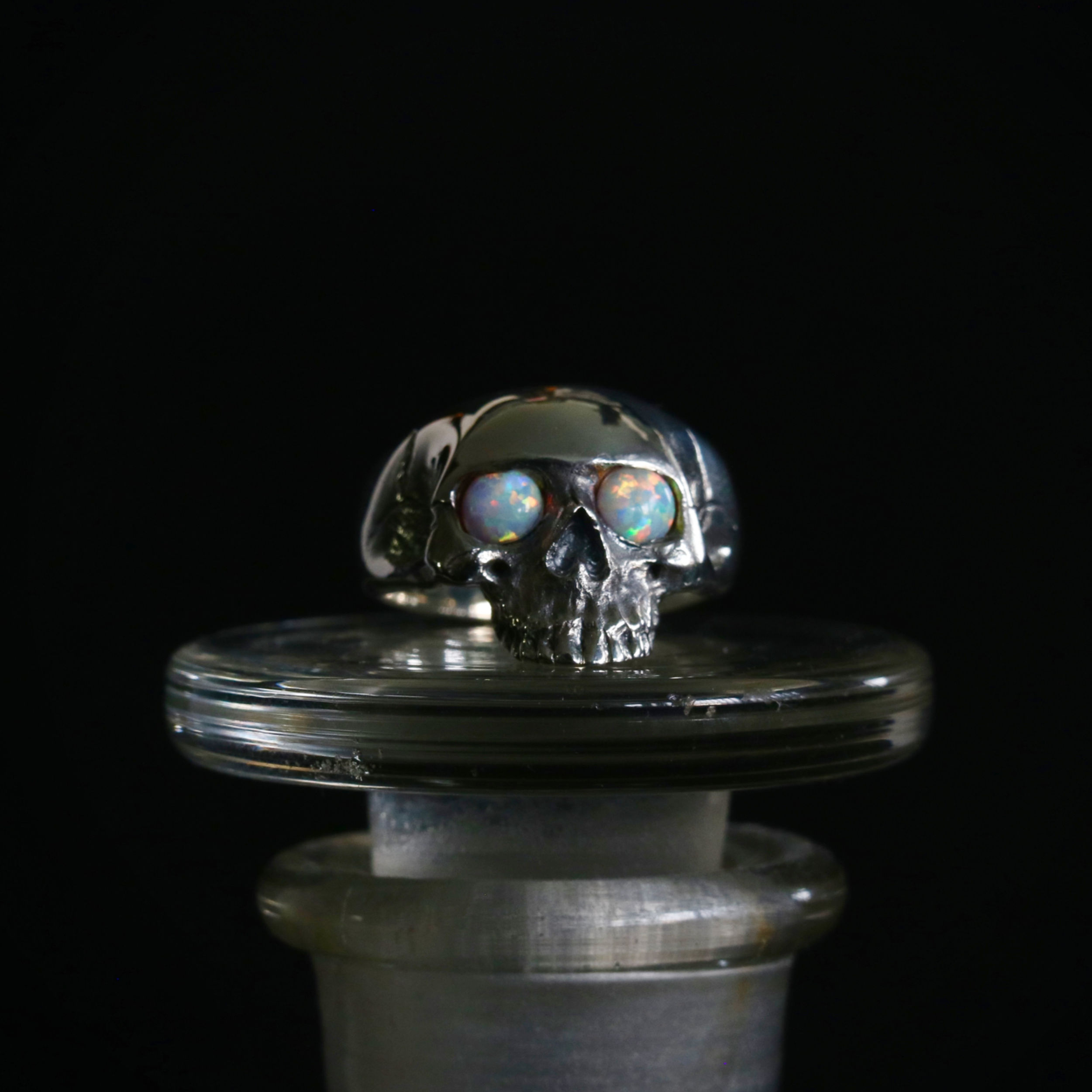 opal eye, sterling silver skull ring