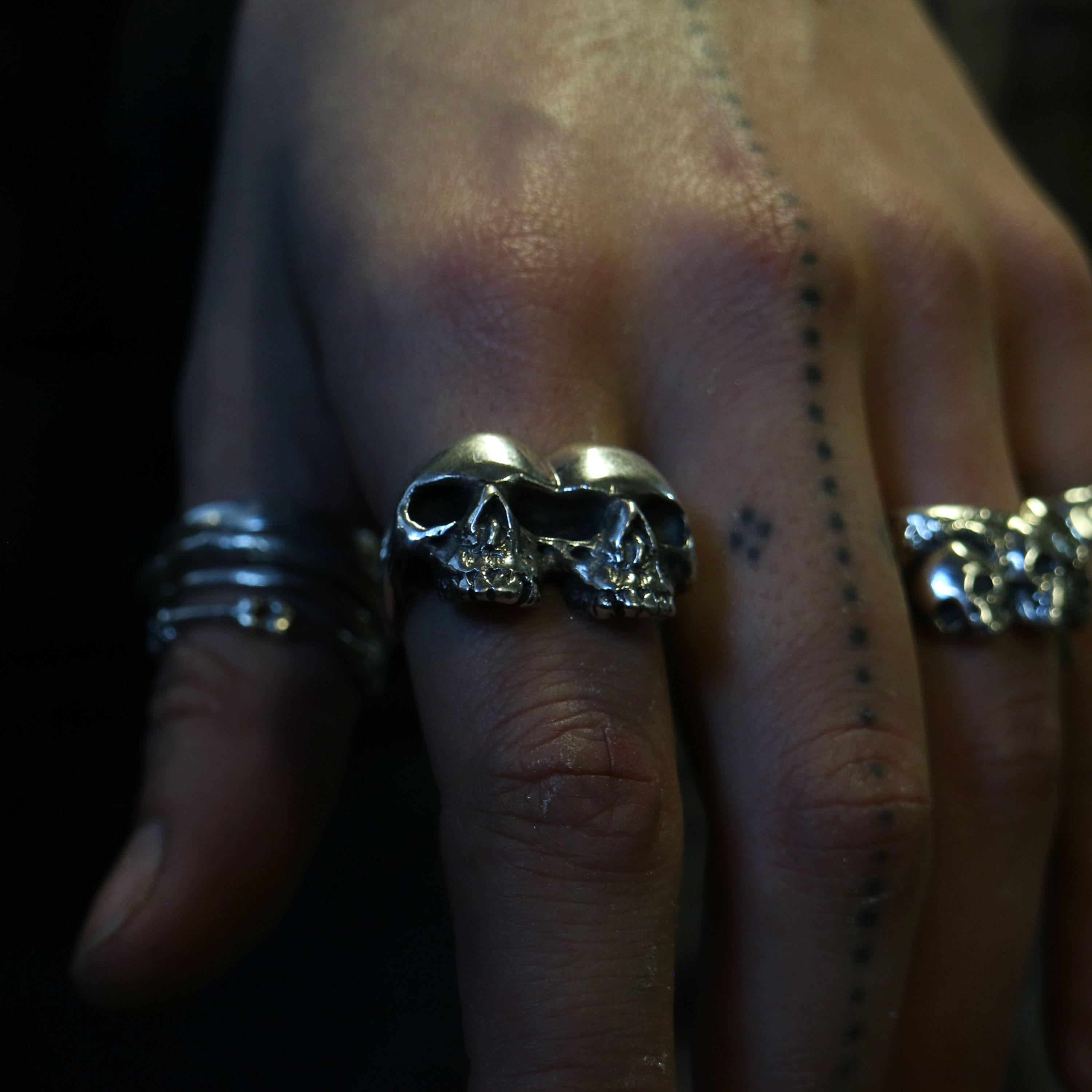 Sterling silver skull ring, mutant skull ring, twin head skull ring. alternative gothic rock and roll punk chunky jewellery