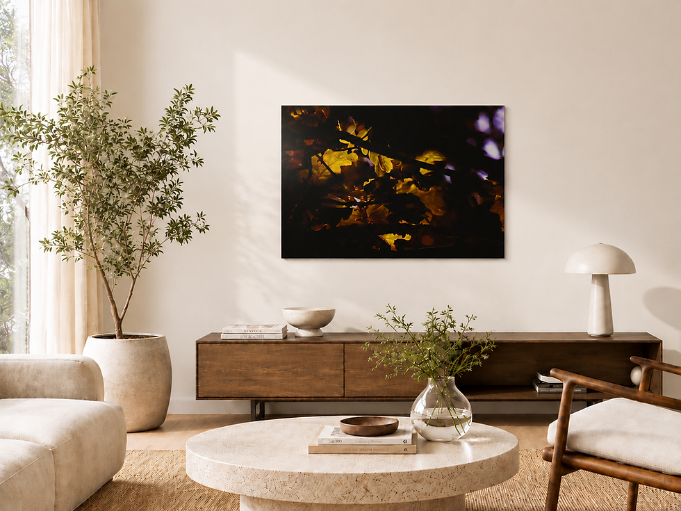 A2 autumn leaves Aluminium Dibond wall art in a neutral living room