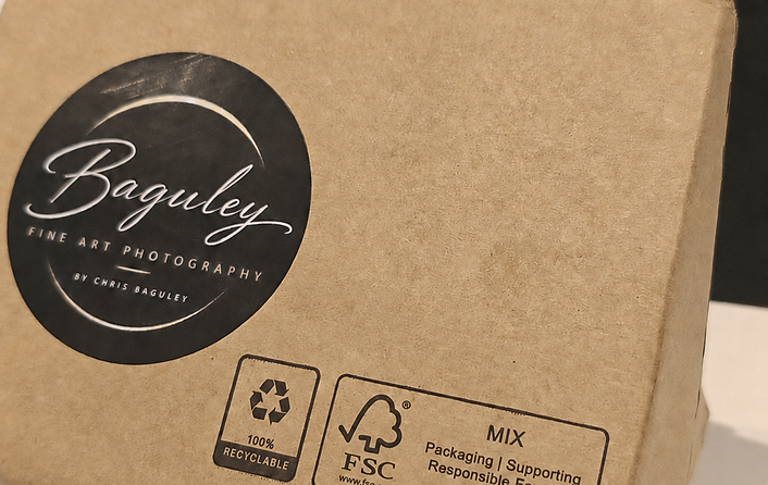 A picture of delivery packaging with the Baguley Fine Art Photography logo on