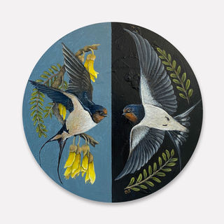 Swallows in the Kōwhai painting