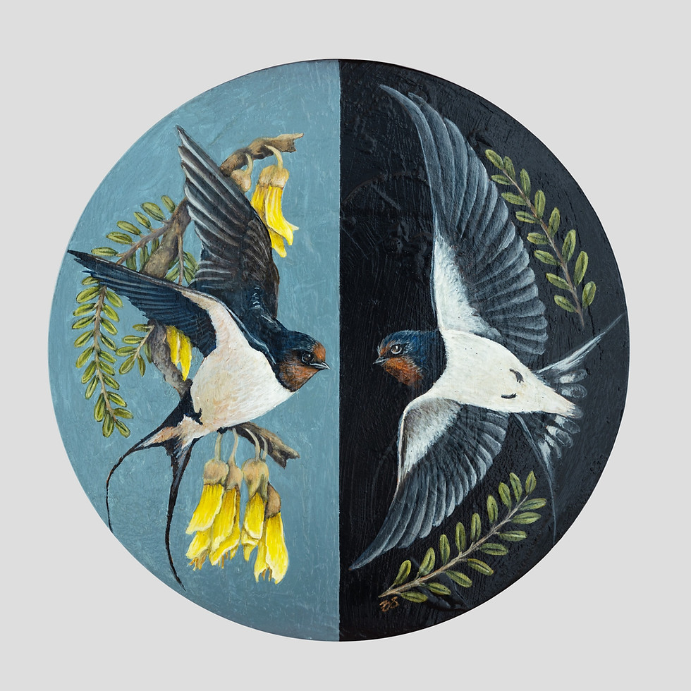 Swallows in Kowhai Painting