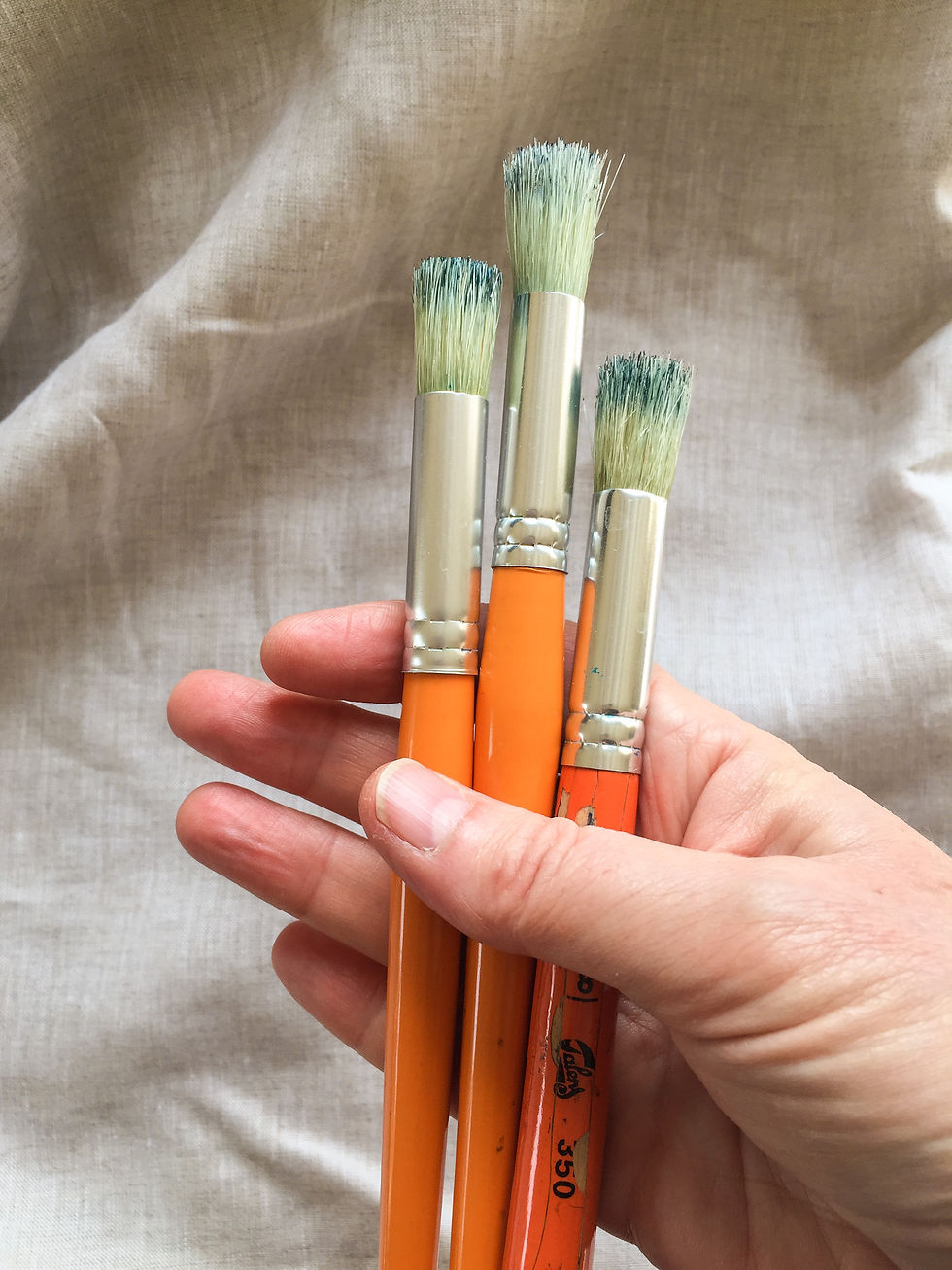 Hand holding 3 brushes