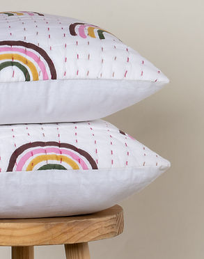 hand block printed cotton kantha cushion cover