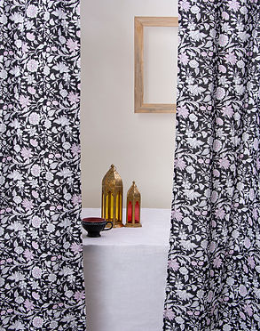 hand block floral printed cotton curtain