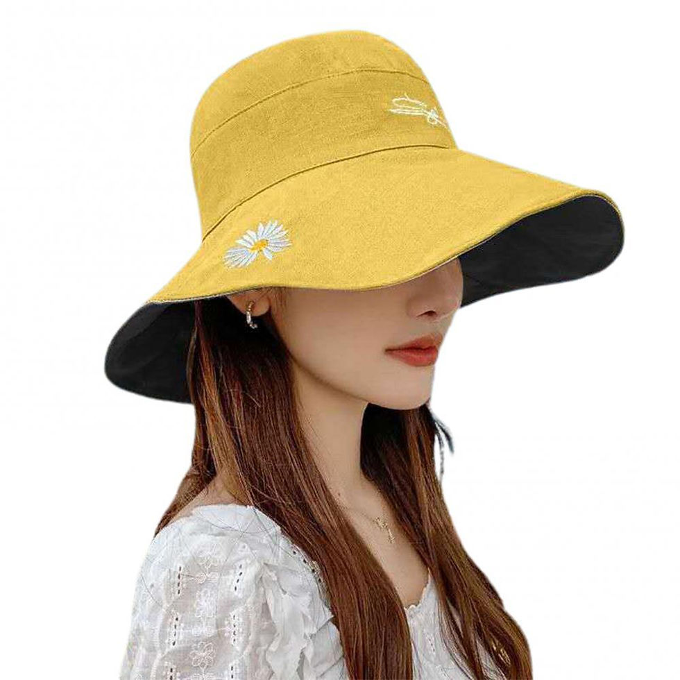 Thumbnail: Bucket Hats Women Men Fishing Caps Reversible Double Sided Daisys Embroidery Sun