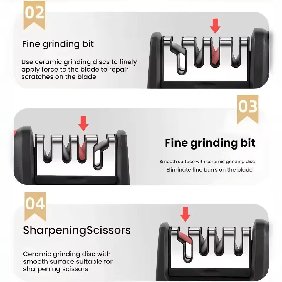 Miniatura: Household 3-in-1 Knife Sharpener Handheld Three Segment Design Multifunctional W