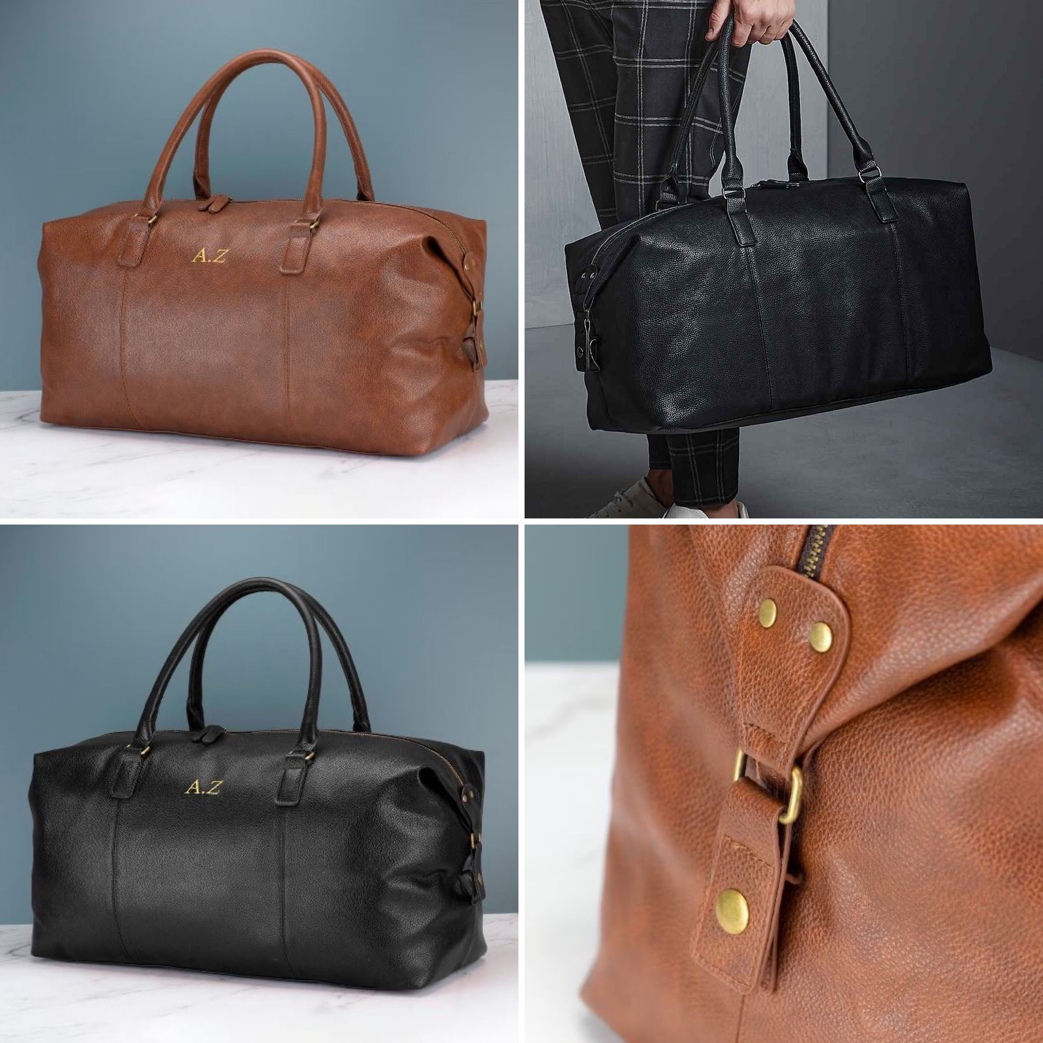 Personalised Men's Overnight / Holdall Bag Black or Brown