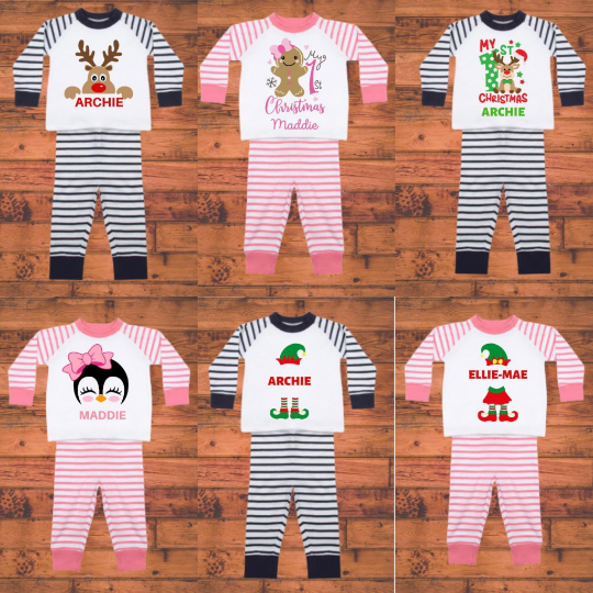 Beautiful Kids Christmas Personalised Pyjama's  - Sizes 0-6 up to 3/4