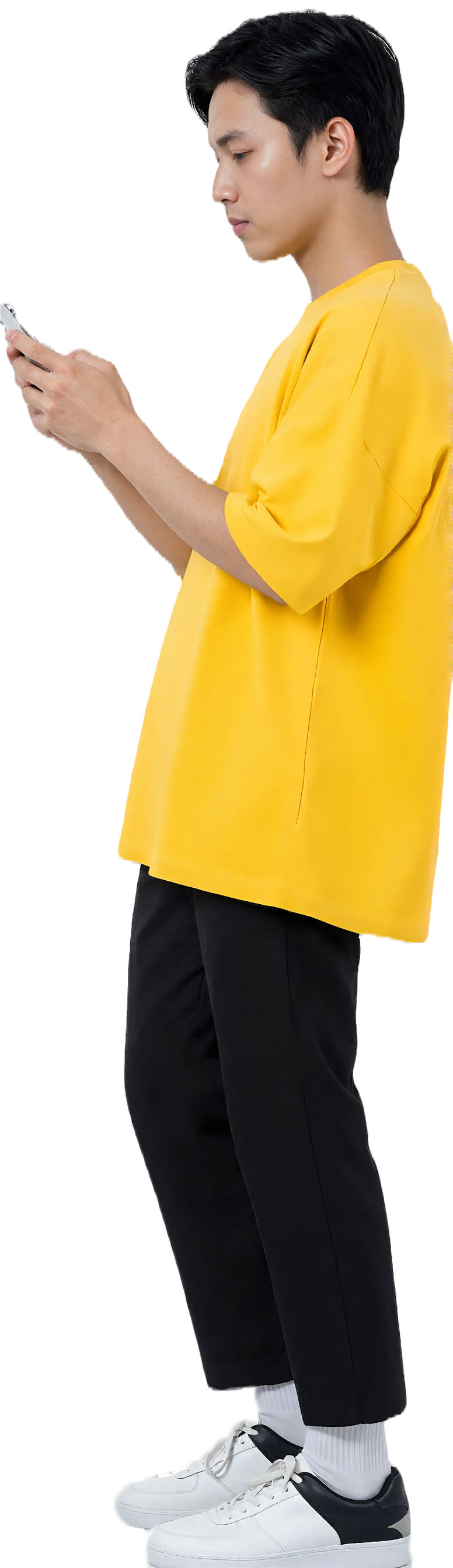 Male talent using phone with Circle card 