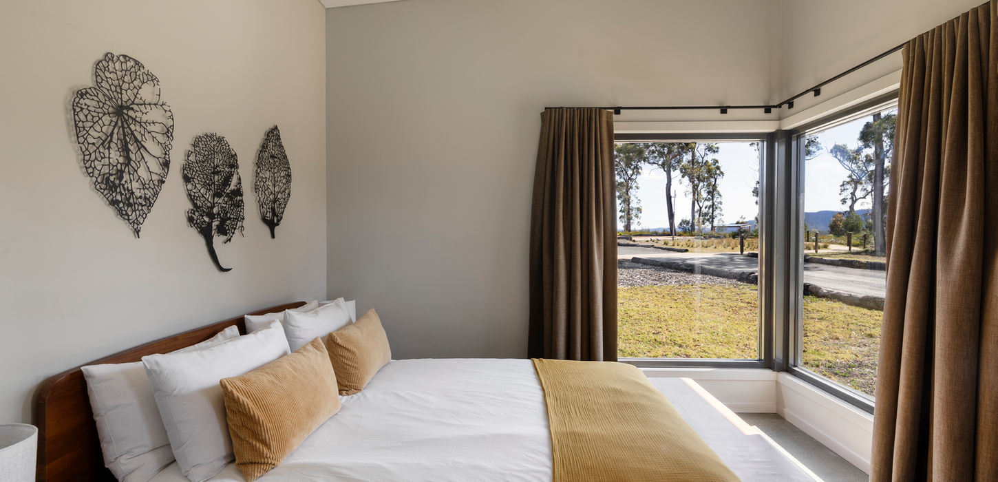 Queen bedroom with corner windows at KVBR.