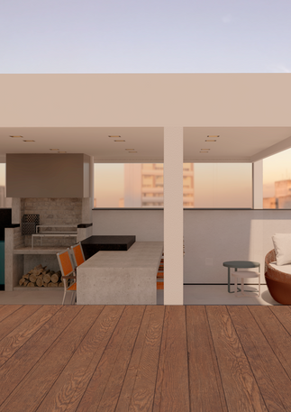 Projeto de arquitetura, reforma de apartamento, reforma de cobertura, espaço externo com deck em madeira, piscina e espaço gourmet integrado.