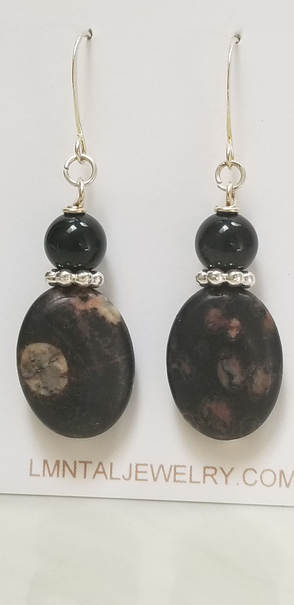Thumbnail: Semi-Precious Orbicular Ocean Jasper Onyx Gemstone Earrings Elemental Jewelry