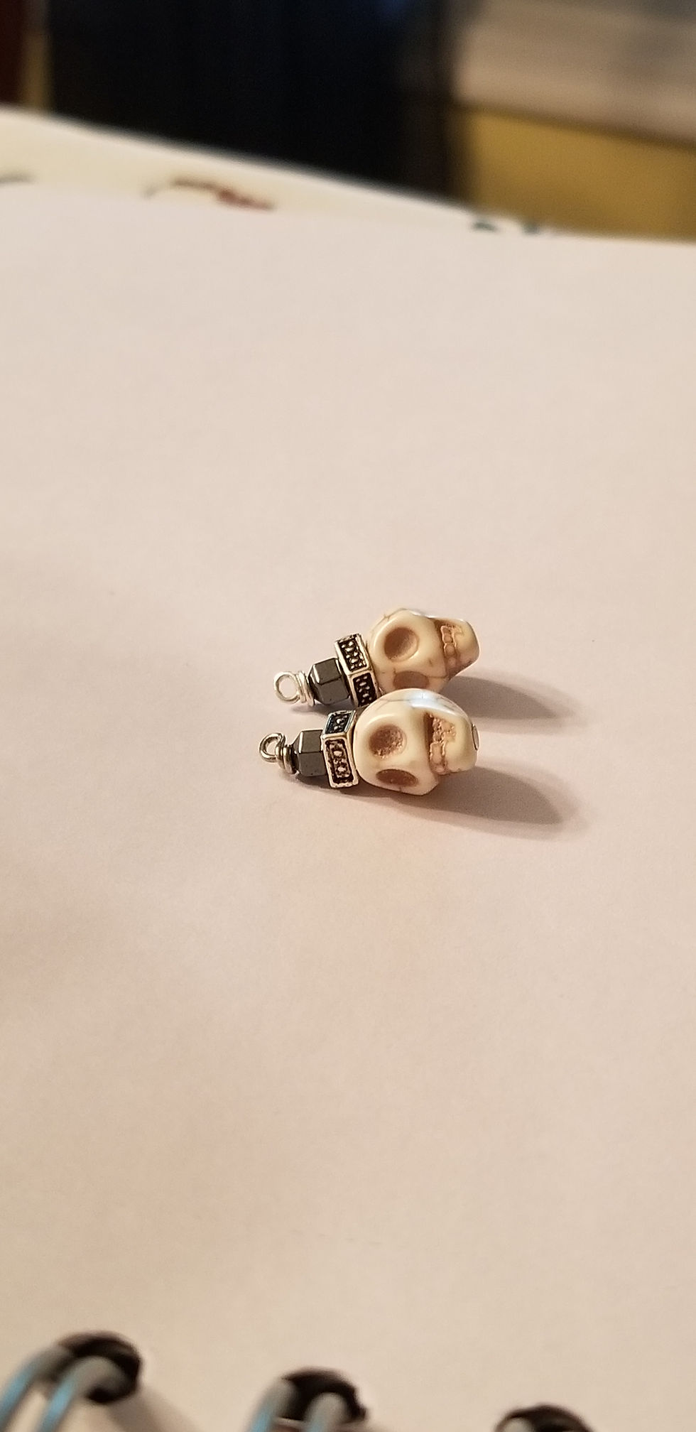 Thumbnail: Semi-Precious Howlite Skull and Hematite Beaded Earrings Magic Jewelry Aura